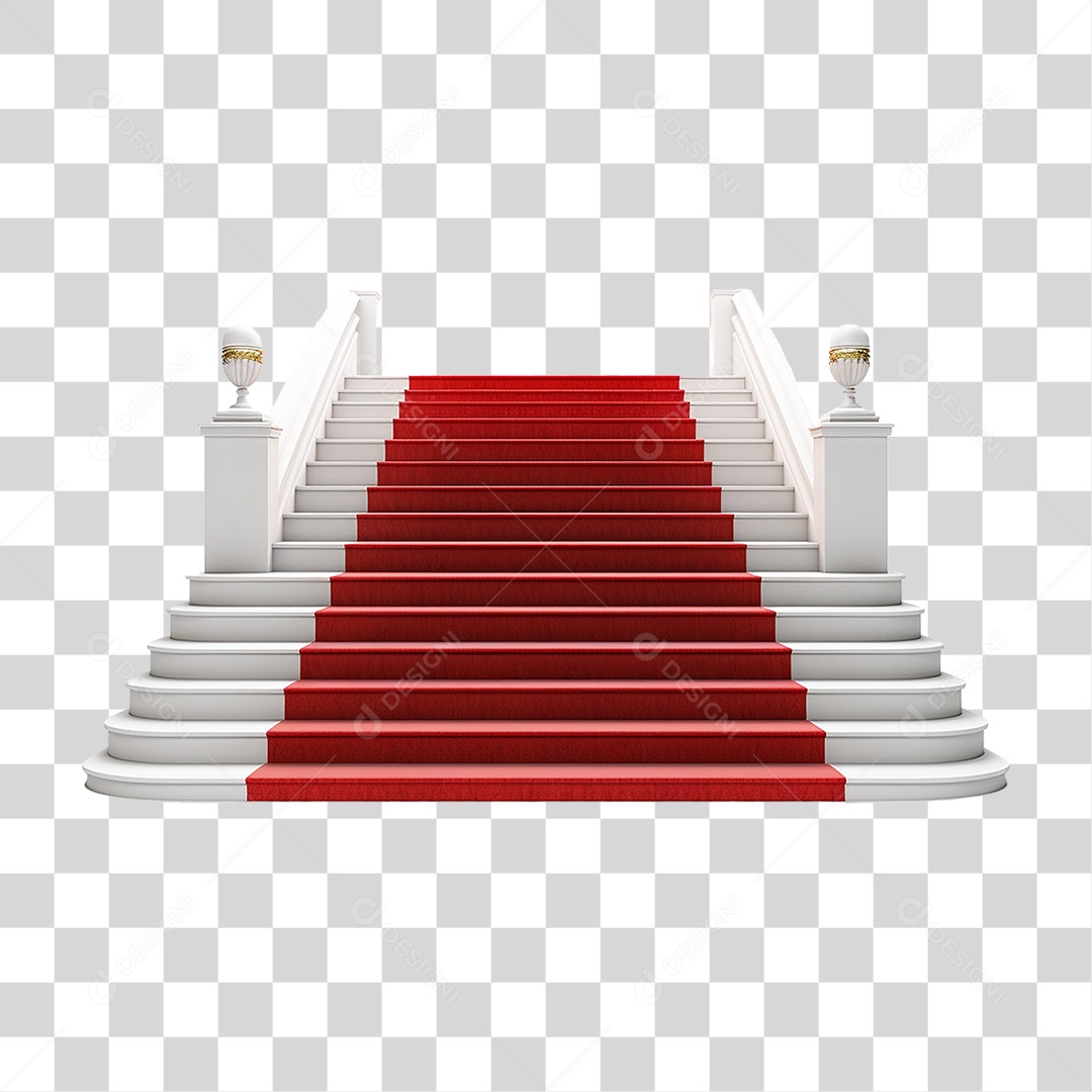 Tapete Vermelho em Escadas Brancas PNG Transparente