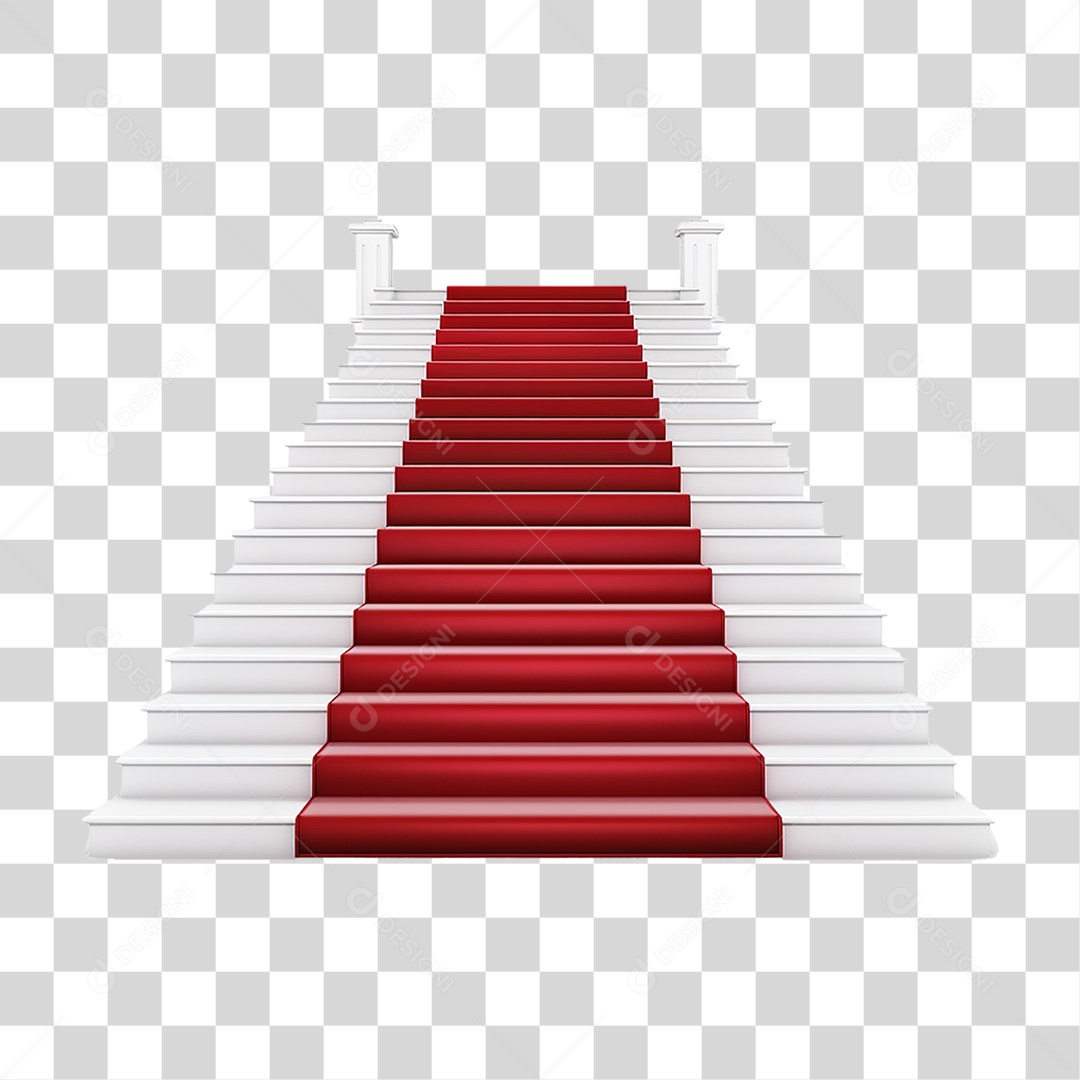 Tapete Vermelho em Escadas Brancas PNG Transparente