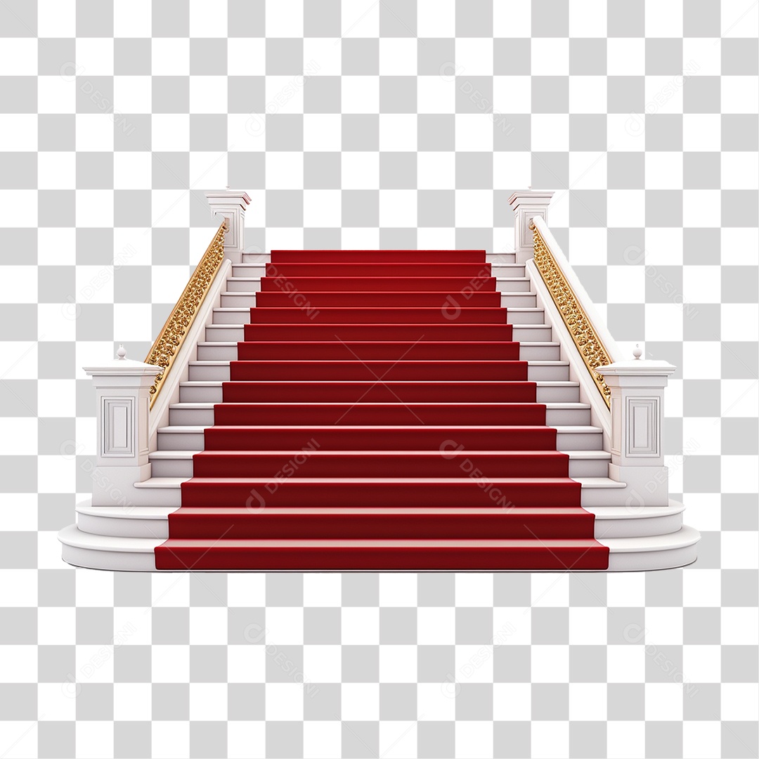 Tapete Vermelho em Escadas Brancas PNG Transparente