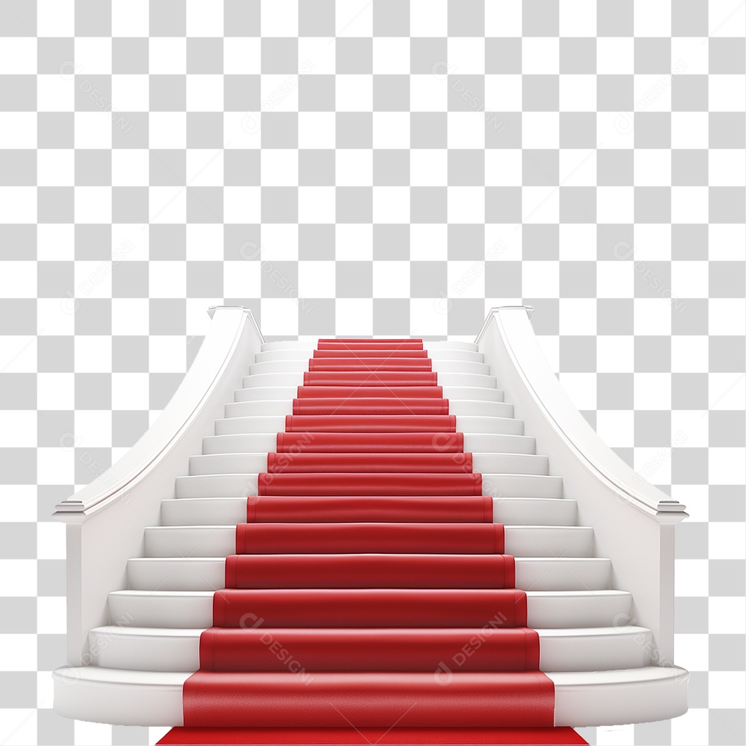 Tapete Vermelho em Escadas Brancas PNG Transparente