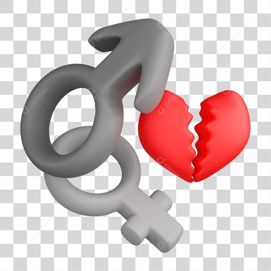 Elemento 3D Coração Partido PNG Transparente