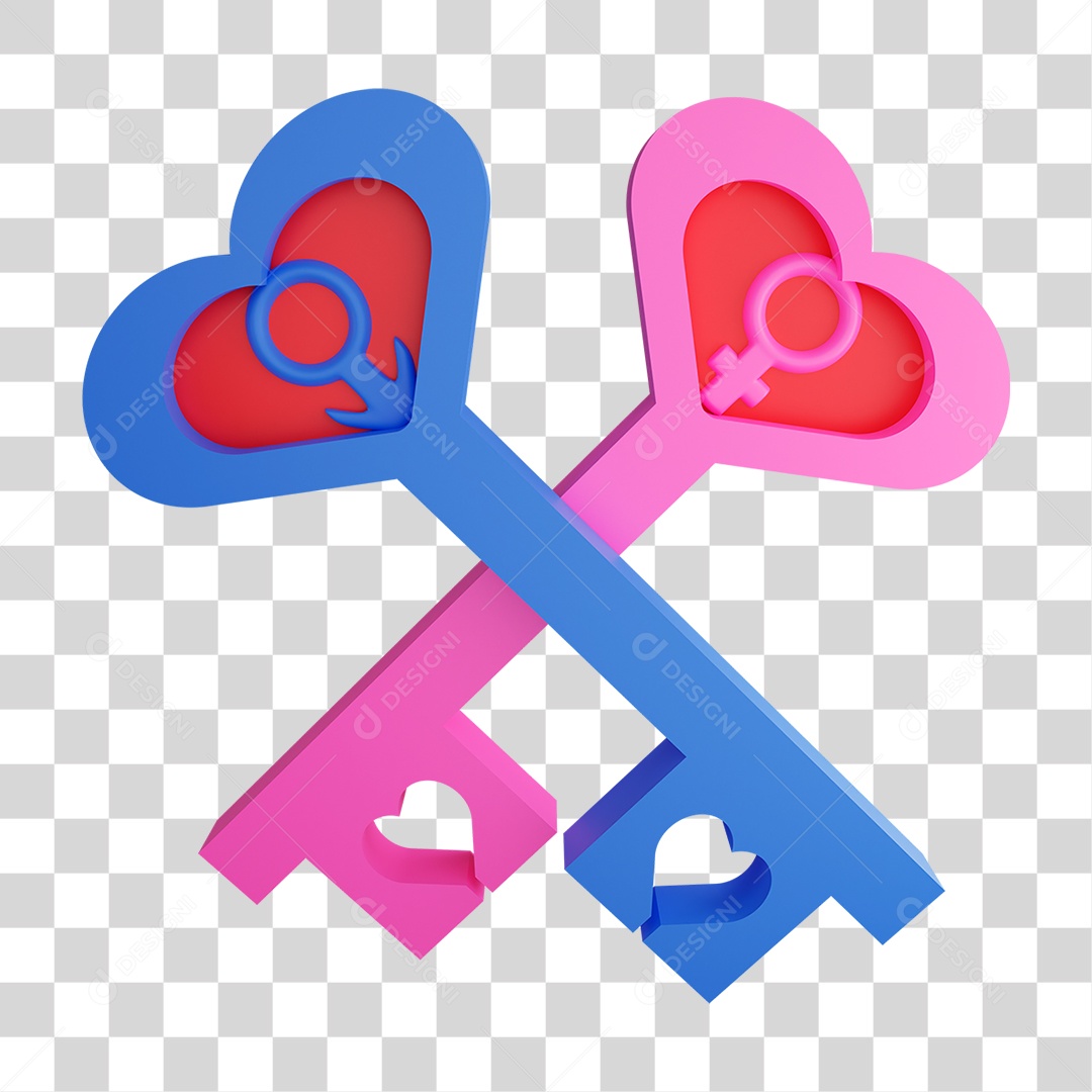 Elemento 3D Chaves de Coração PNG Transparente