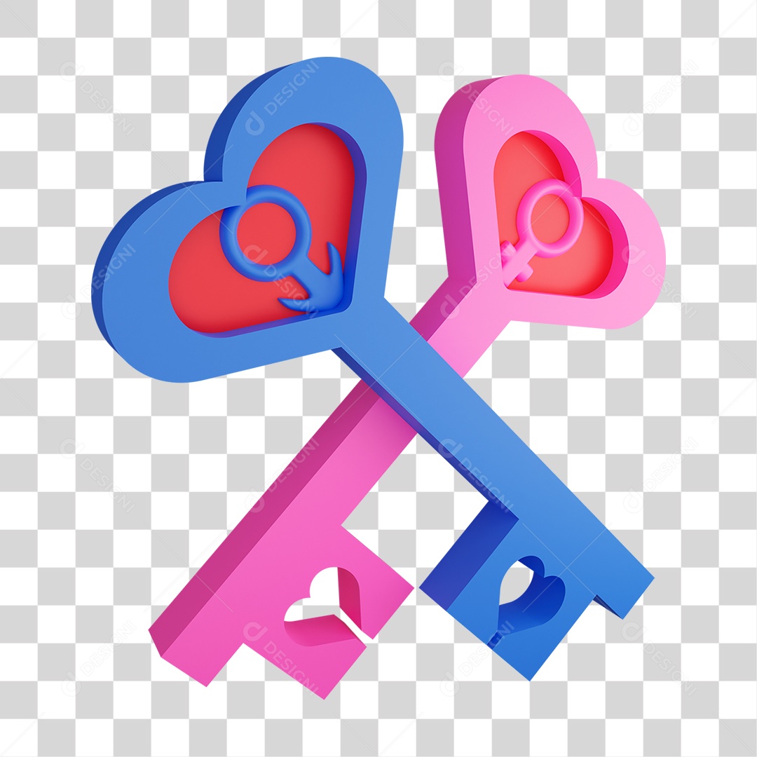 Elemento 3D Chaves de Coração PNG Transparente