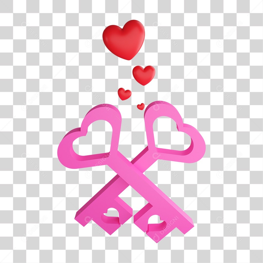 Elemento 3D Chaves de Coração PNG Transparente