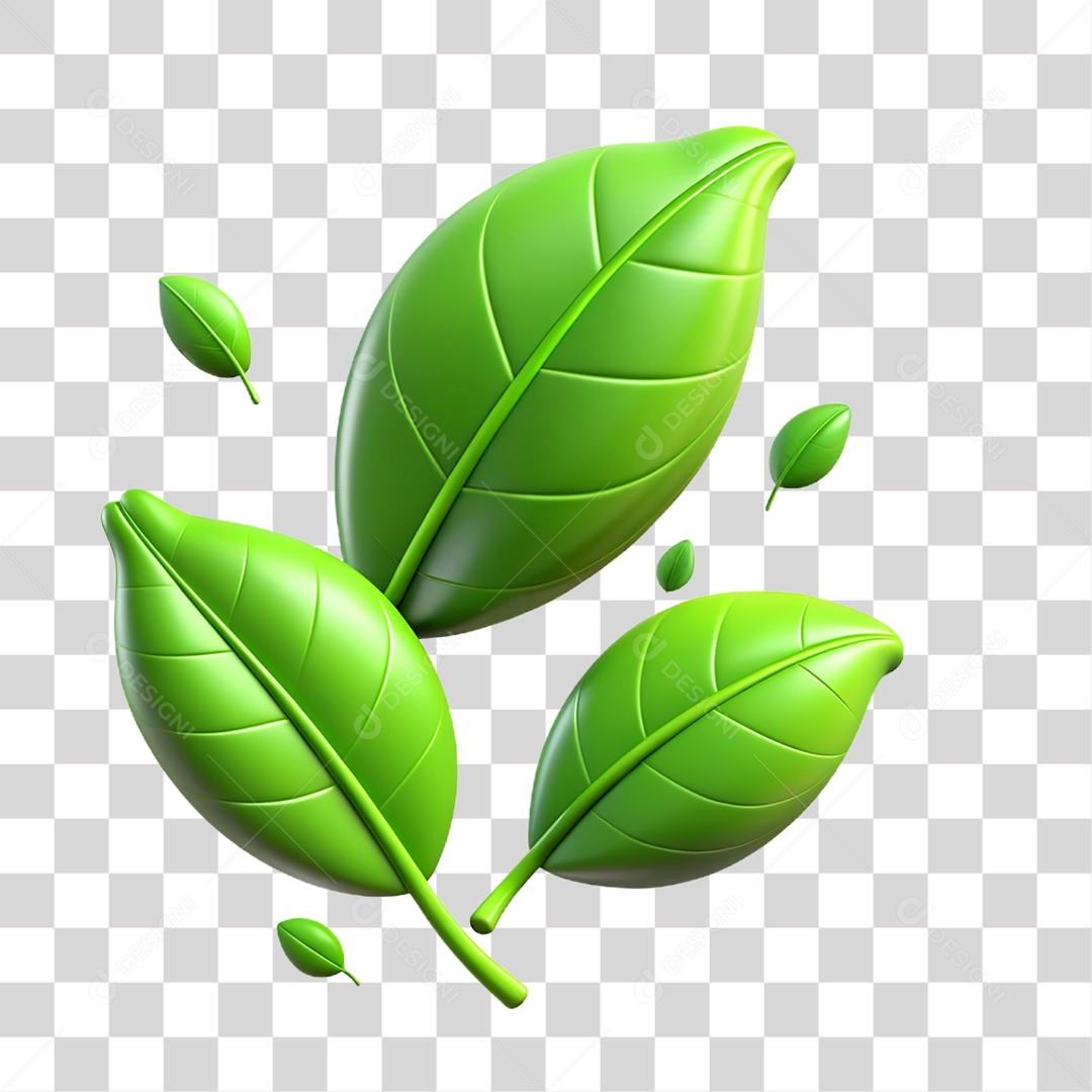 Elemento 3D Folhas Verdes PNG Transparente