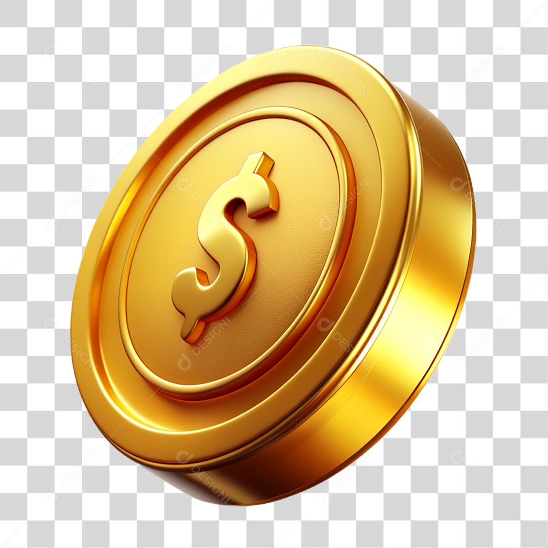 Moeda Dourada com Cifrão PNG Transparente