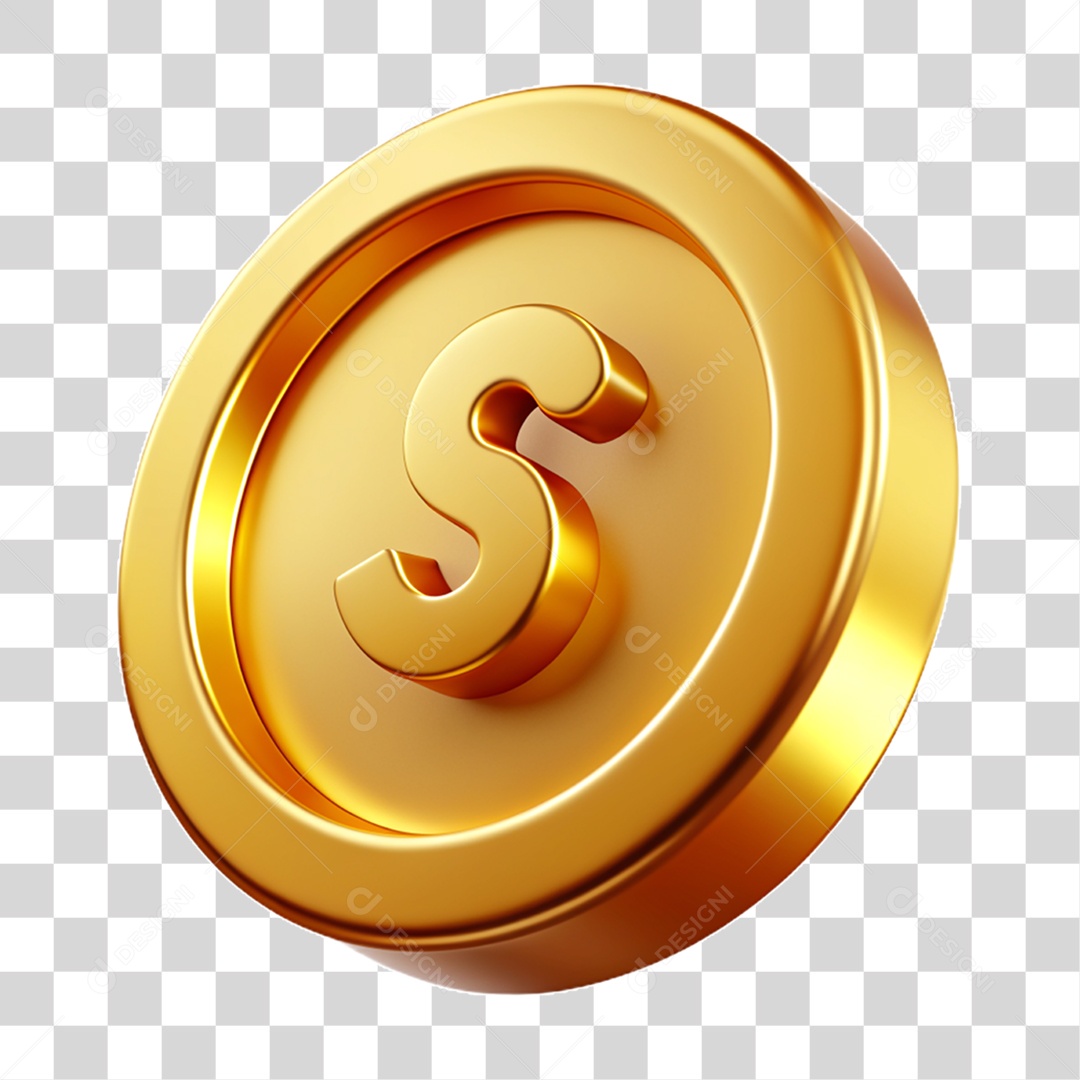 Moeda Dourada com Cifrão PNG Transparente