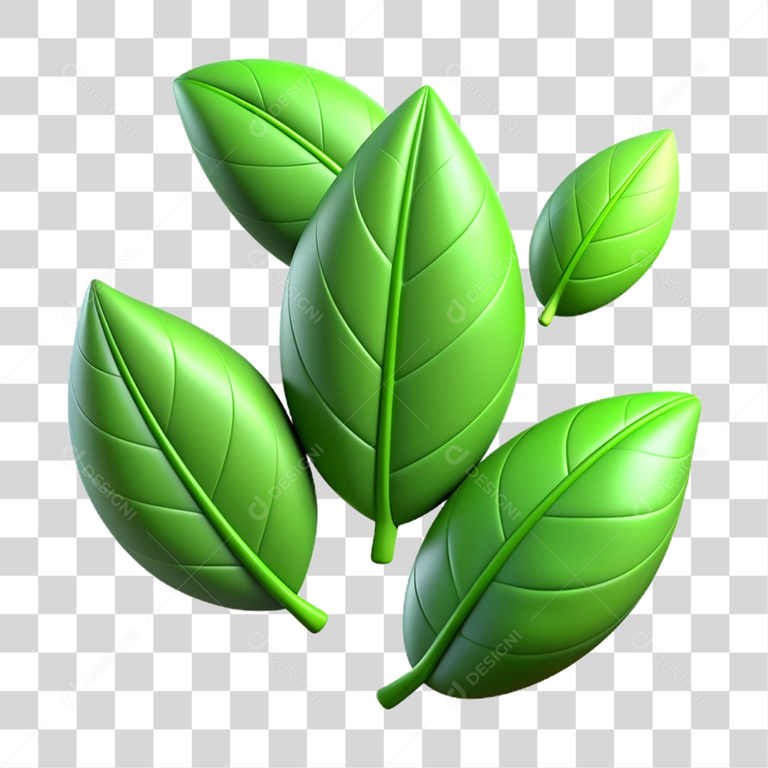 Elemento 3D Folhas Verdes PNG Transparente