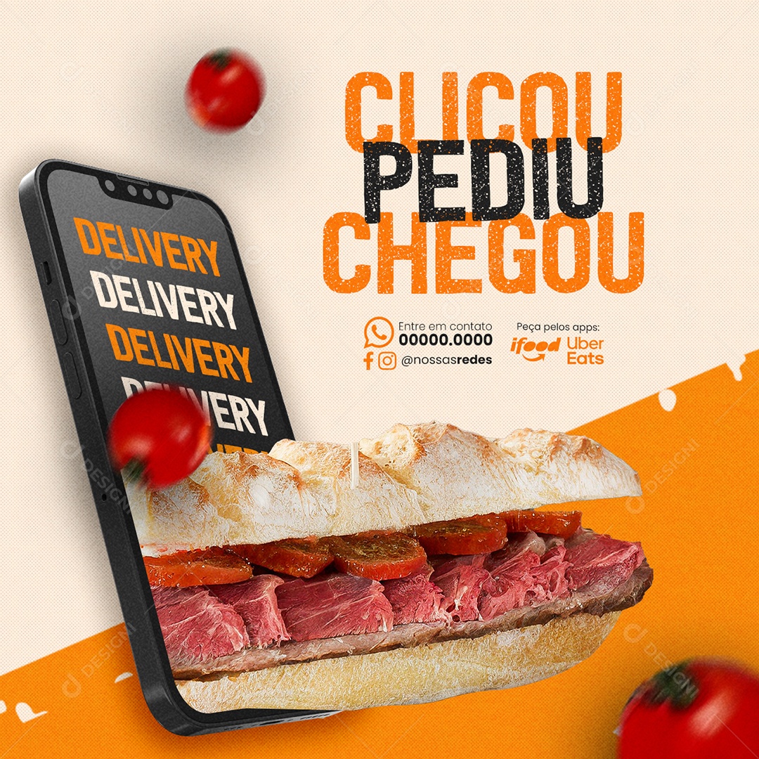 Lanchonete Clicou Pediu Chegou Delivery Social Media PSD Editável