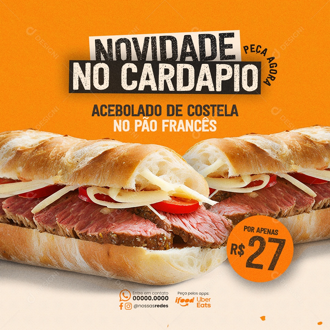 Lanchonete Novidade no Cardápio Peça agora Social Media PSD Editável