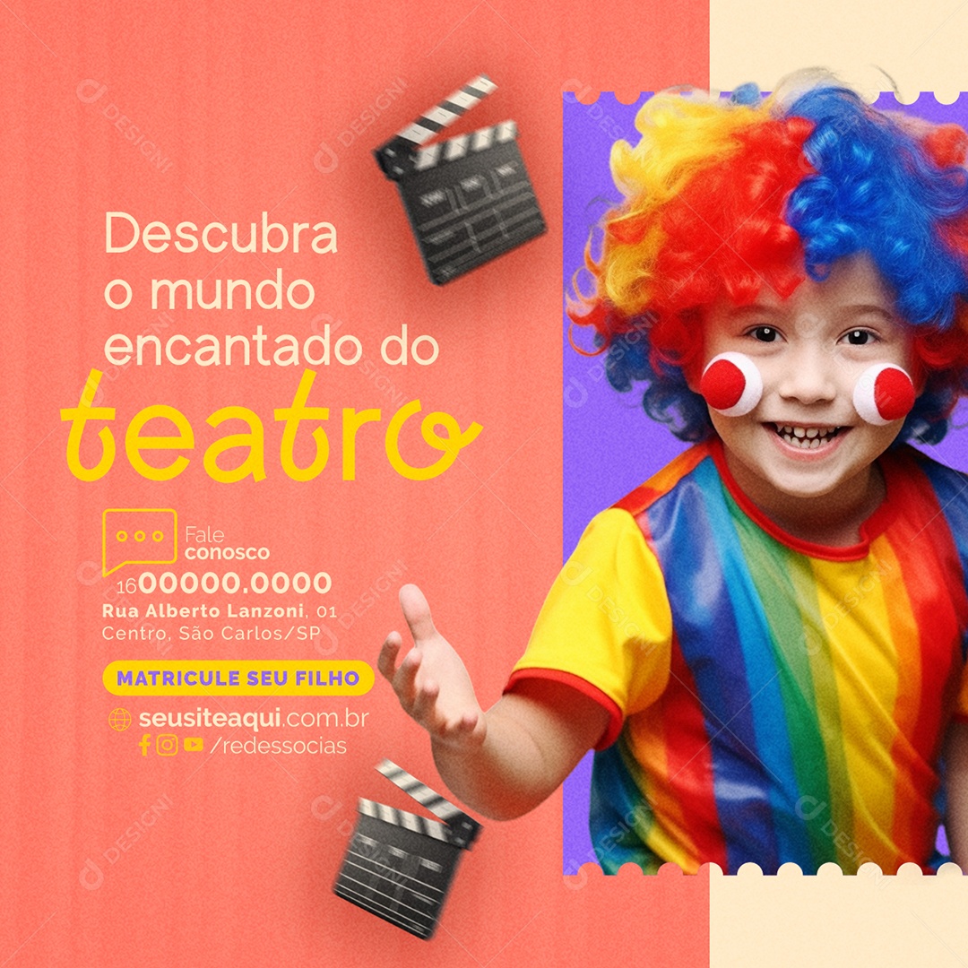 Teatro Infantil Descubra o mundo encantado do teatro Social Media PSD Editável