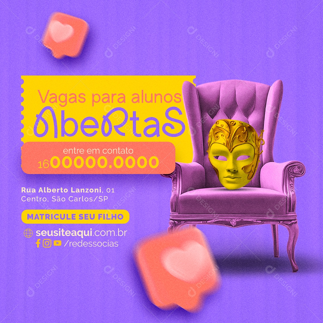 Teatro Infantil Vagas para alunos Abertas Social Media PSD Editável