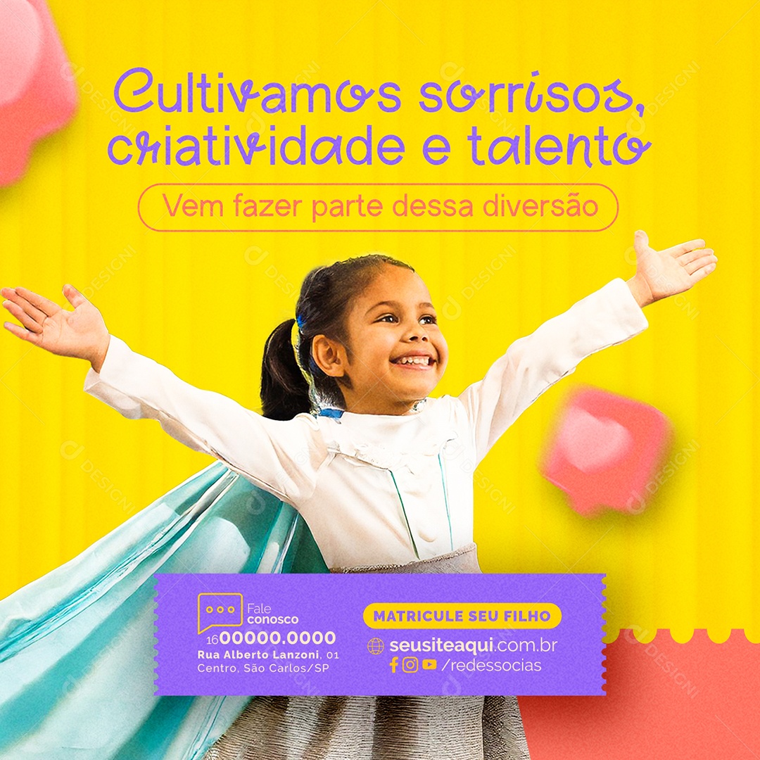 Teatro Infantil Cultivamos sorrisos criatividade e talento Social Media PSD Editável