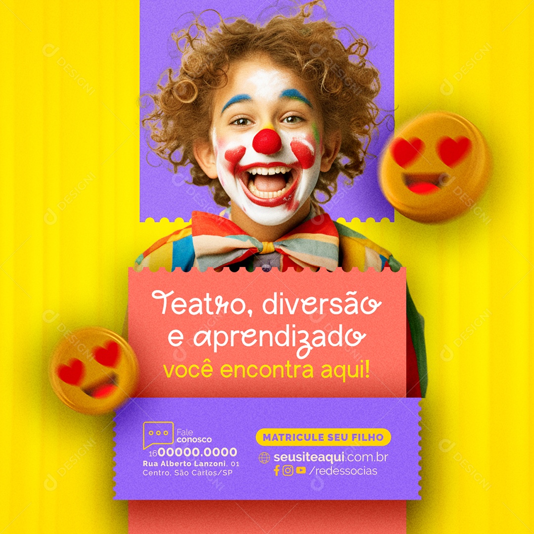 Teatro Infantil diversão e aprendizado você encontra aqui Social Media PSD Editável