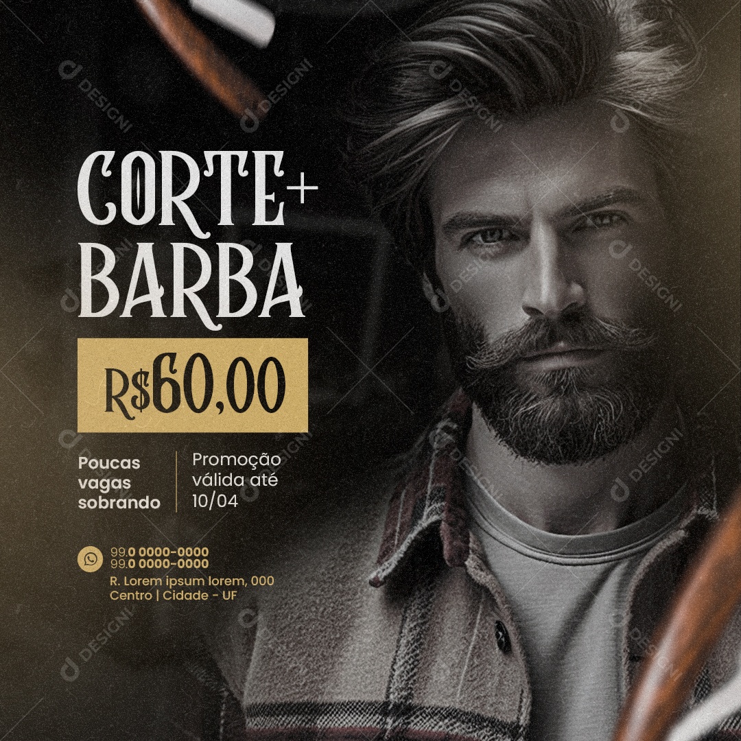 Barbearia Corte Barba Promoção Social Media PSD Editável