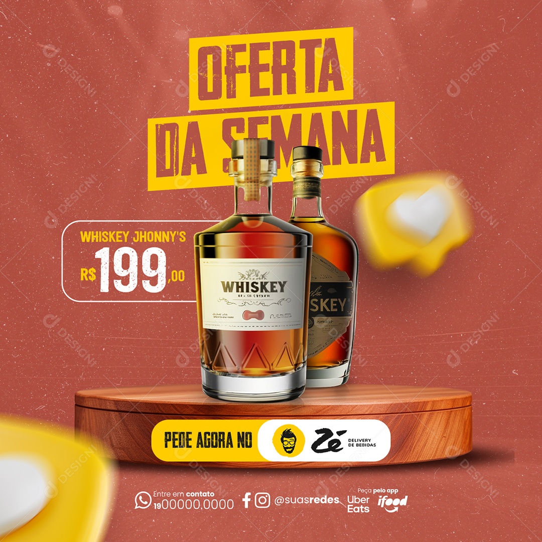 Combo de Bebidas Oferta da Semana Whiskey Jhonnys Social Media PSD Editável