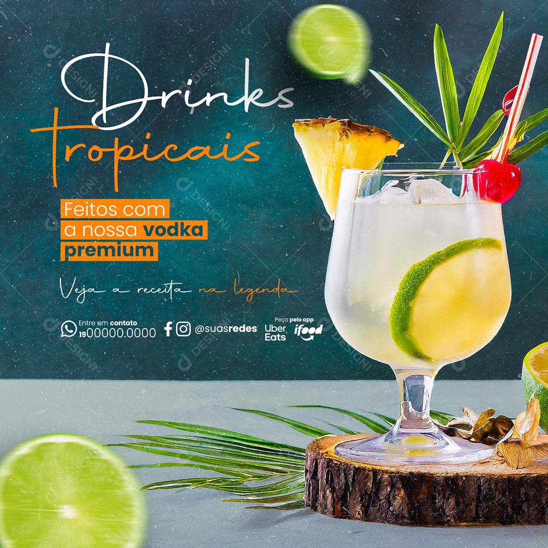 Combo de Bebidas Drinks Tropicais Feitos com a nossa vodka Social Media PSD Editável