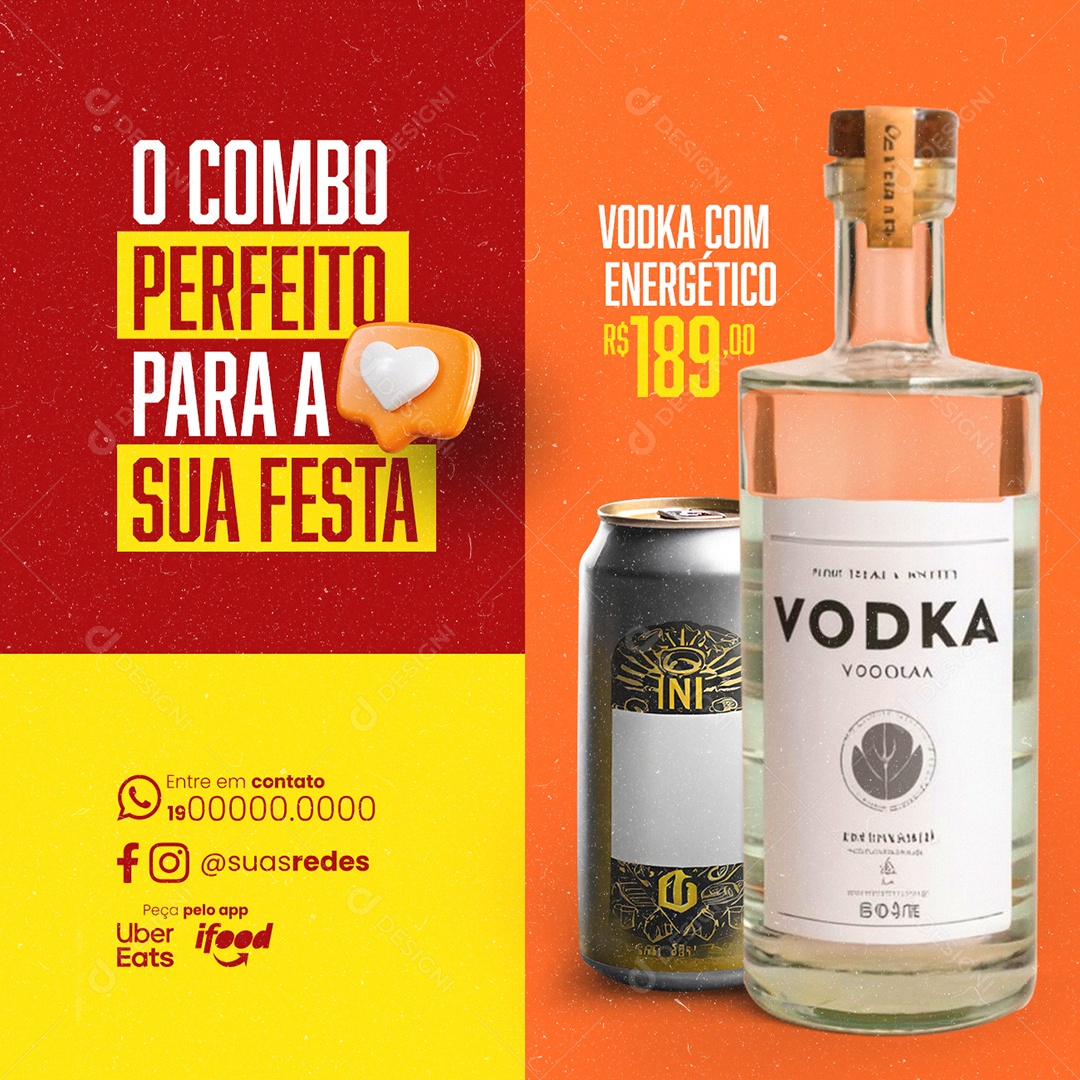 Combo de Bebidas Vodka com Energético O Combo Perfeito Social Media PSD Editável