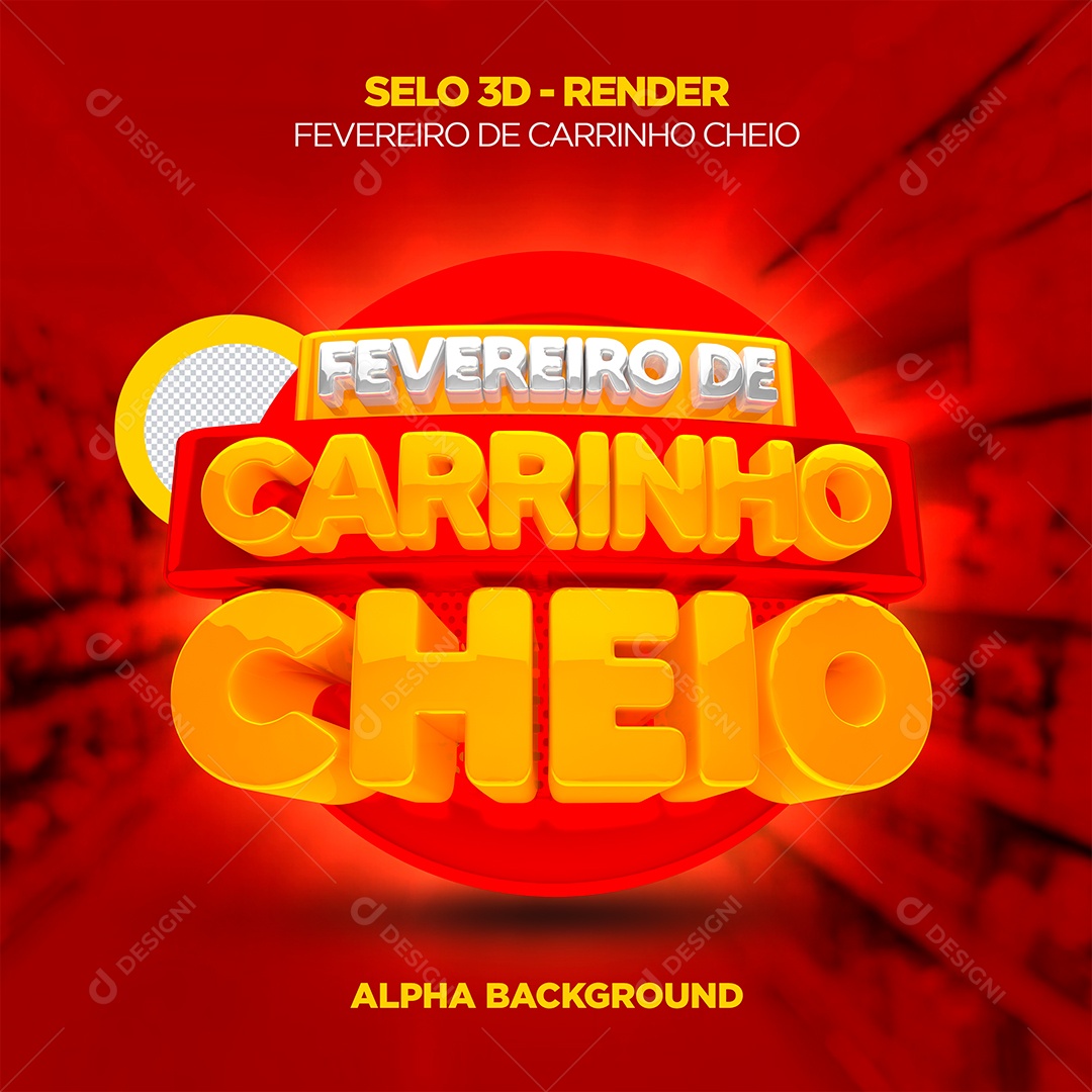 Fevereiro de Carrinho Cheio Selo 3D Para Composição PSD