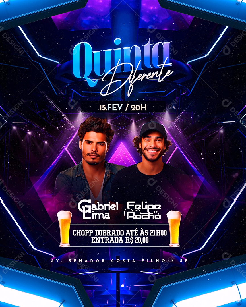 Flyer Quinta Diferente Gabriel Lima Felipe Rocha Social Media PSD Editável