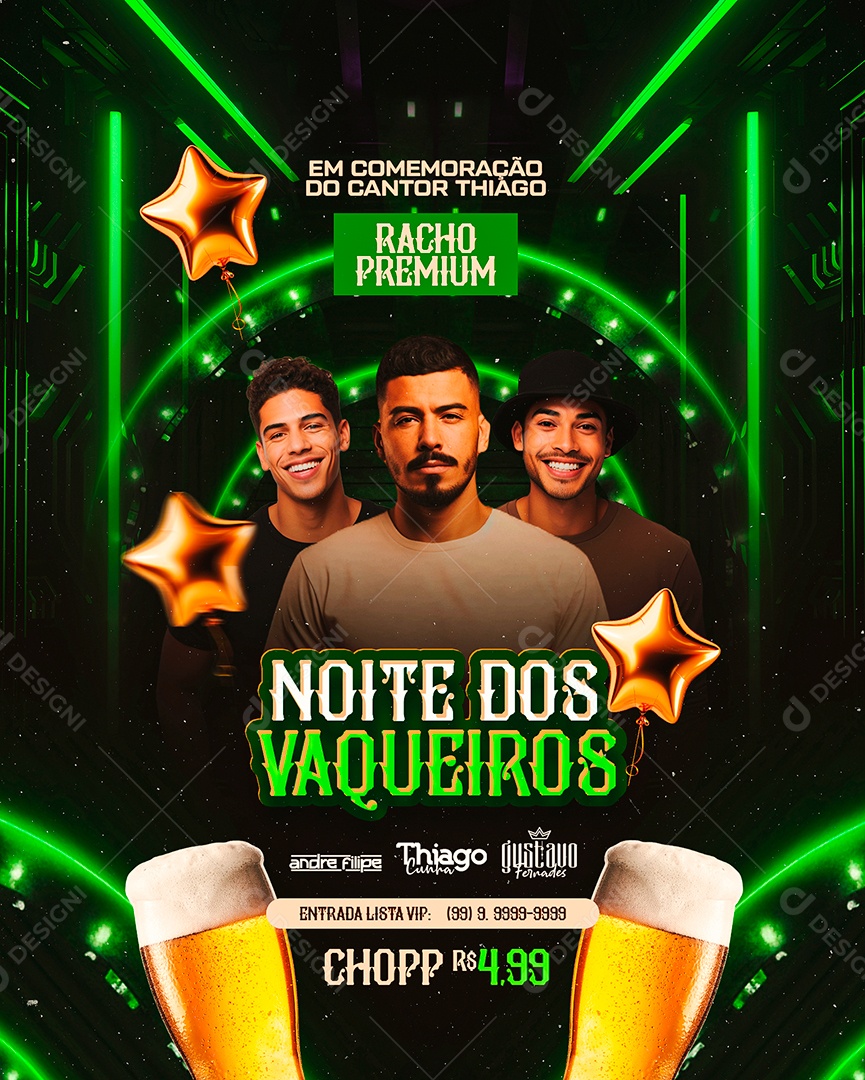 Flyer Racho Premium Noite dos Vaqueiros Andre Filipe Thiago Cunha Gustavo Fernades Social Media PSD Editável
