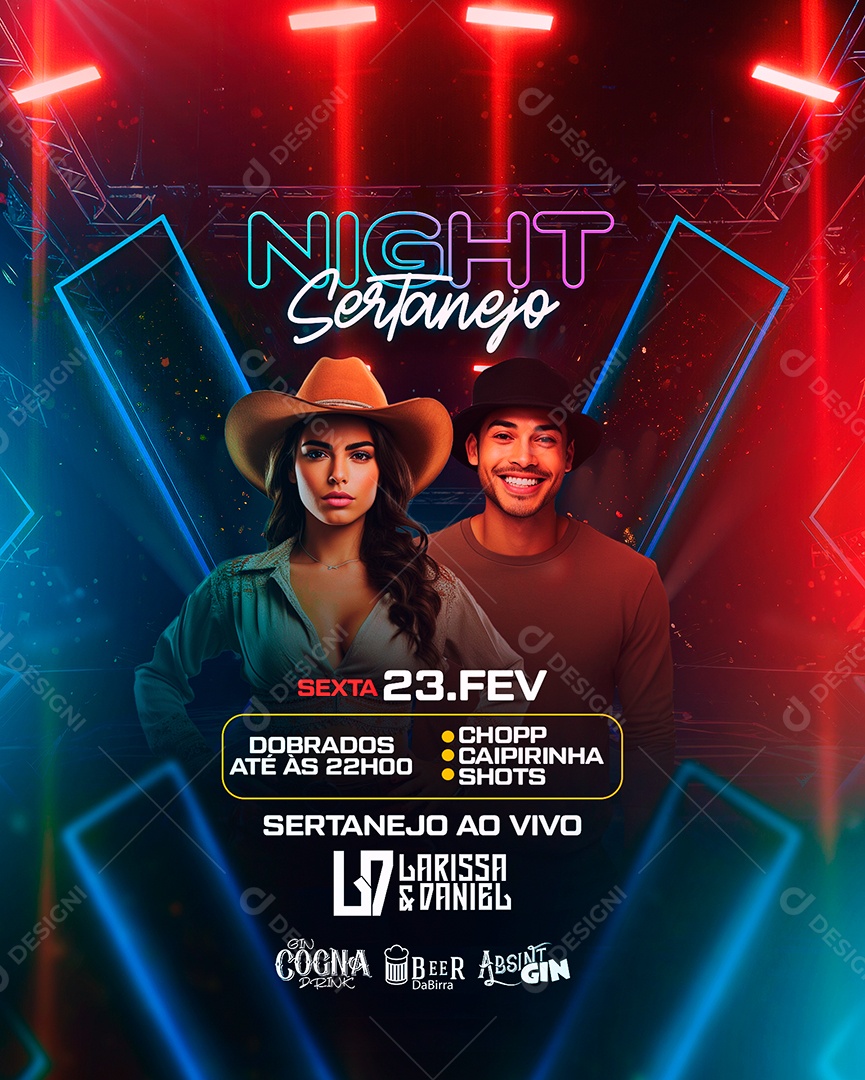 Flyer Night Sertanejo Larissa e Daniel Social Media PSD Editável