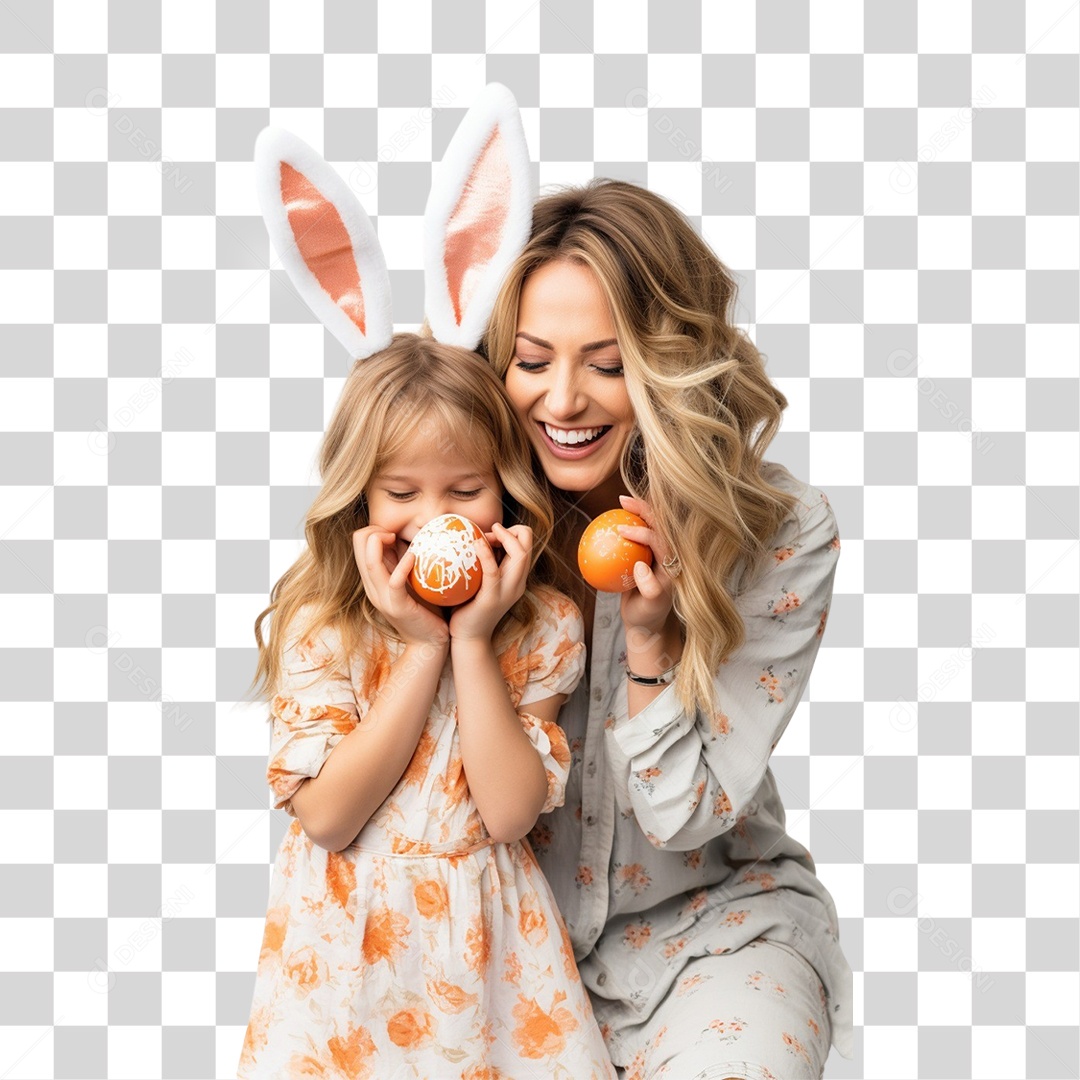 Mãe e Filha com Fantasia para Páscoa PNG Transparente