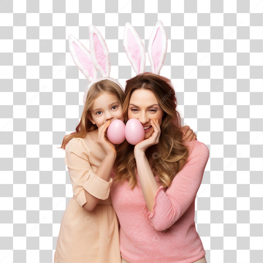 Mãe e Filha com Fantasia para Páscoa PNG Transparente