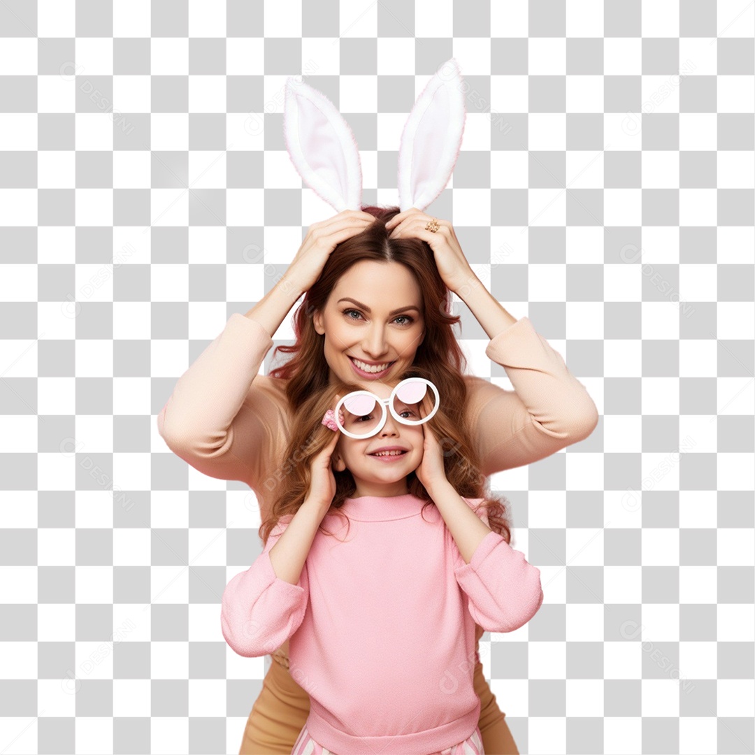 Mother and Daughter with Easter Costume Transparent PNG