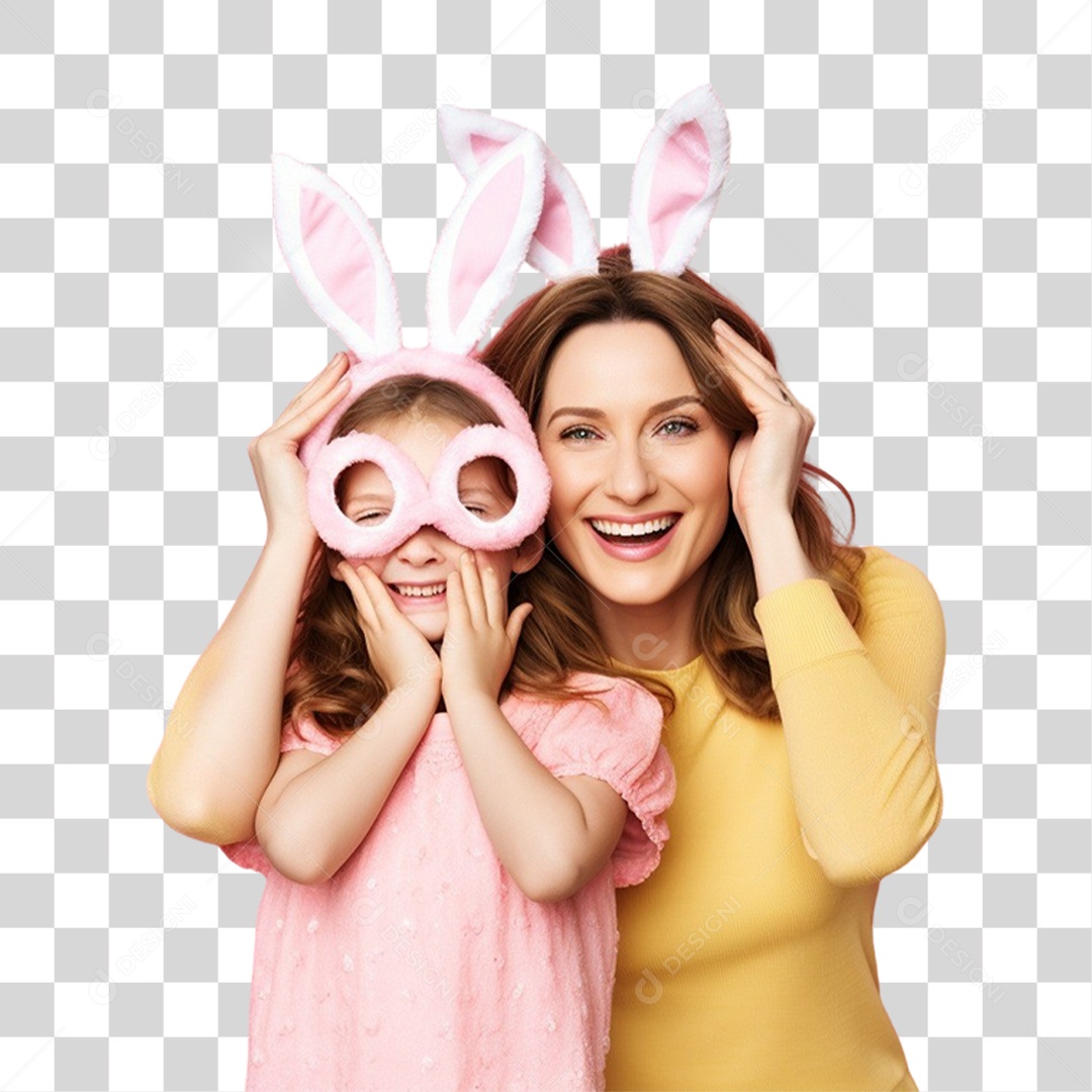 Mãe e Filha com Fantasia para Páscoa PNG Transparente