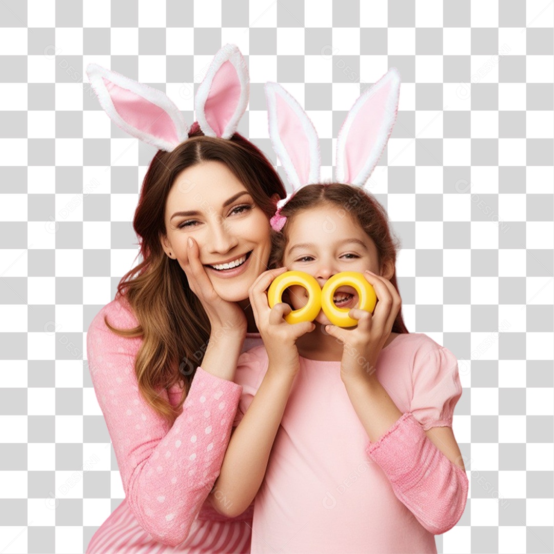 Mãe e Filha com Fantasia para Páscoa PNG Transparente