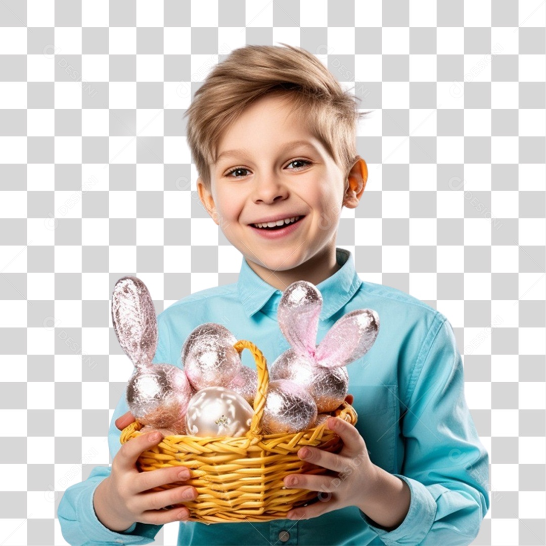 Criança Segurando Cesta de Ovos PNG Transparente