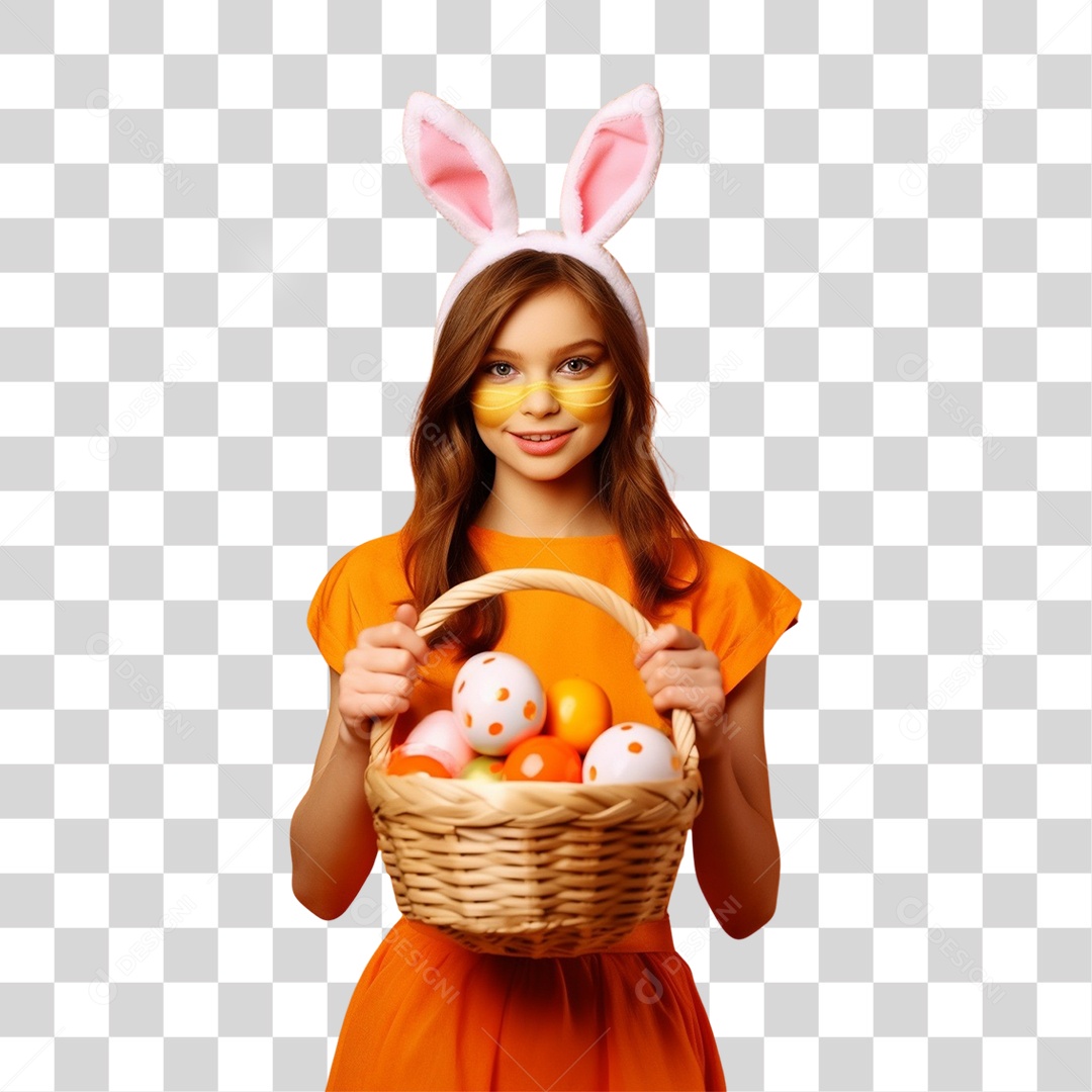 Criança Segurando Cesta de Ovos PNG Transparente