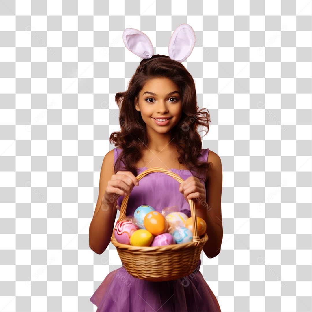 Criança Segurando Cesta de Ovos PNG Transparente