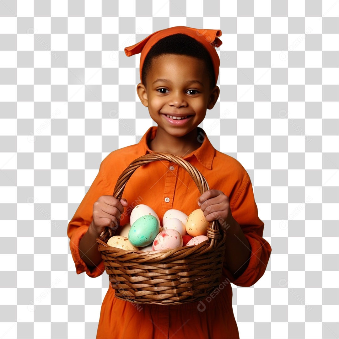 Criança Segurando Cesta de Ovos PNG Transparente
