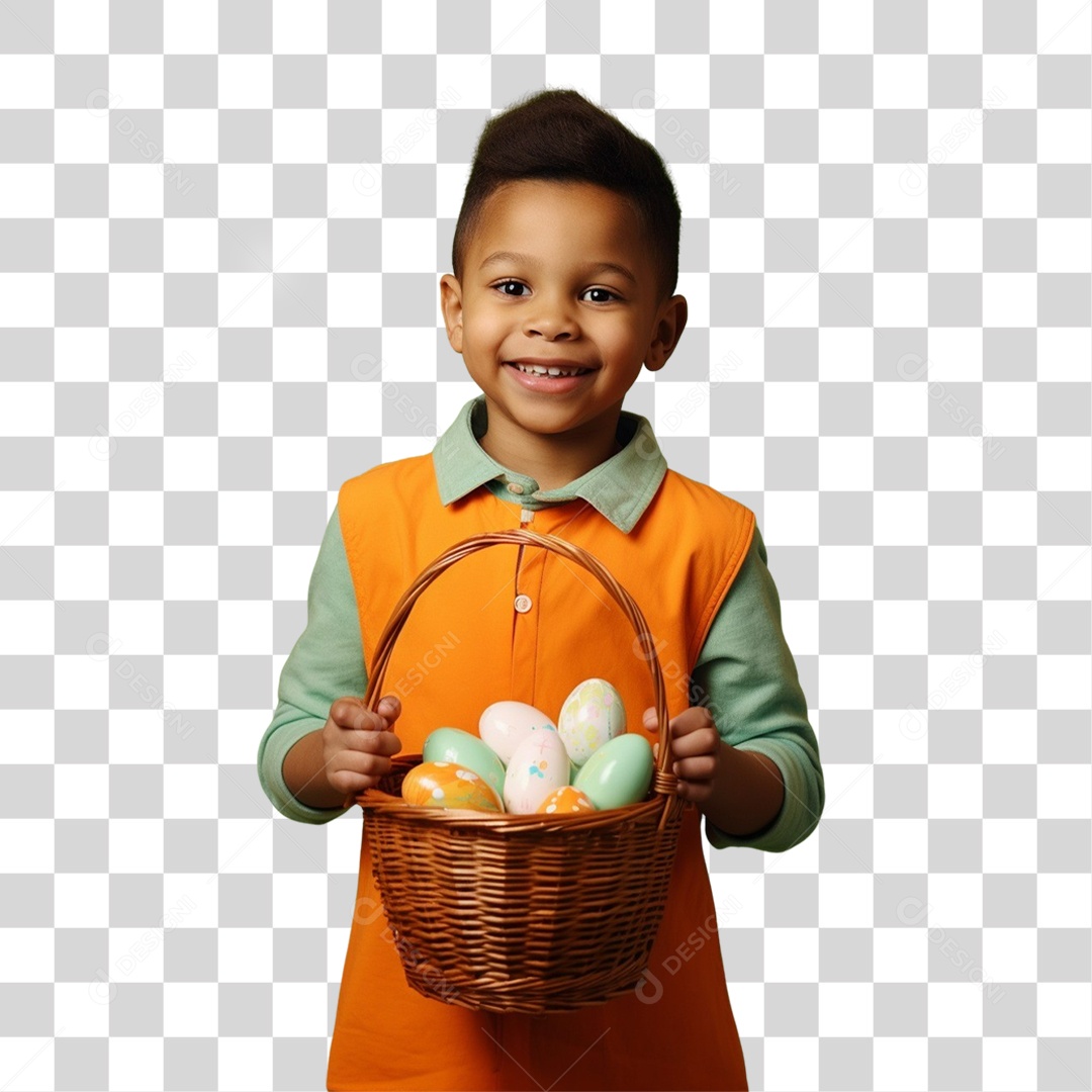 Criança Segurando Cesta de Ovos PNG Transparente