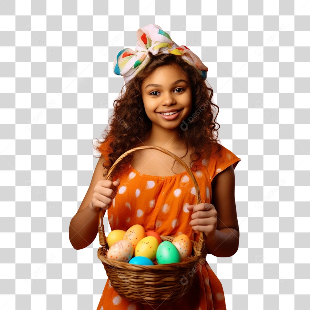 Criança Segurando Cesta de Ovos PNG Transparente
