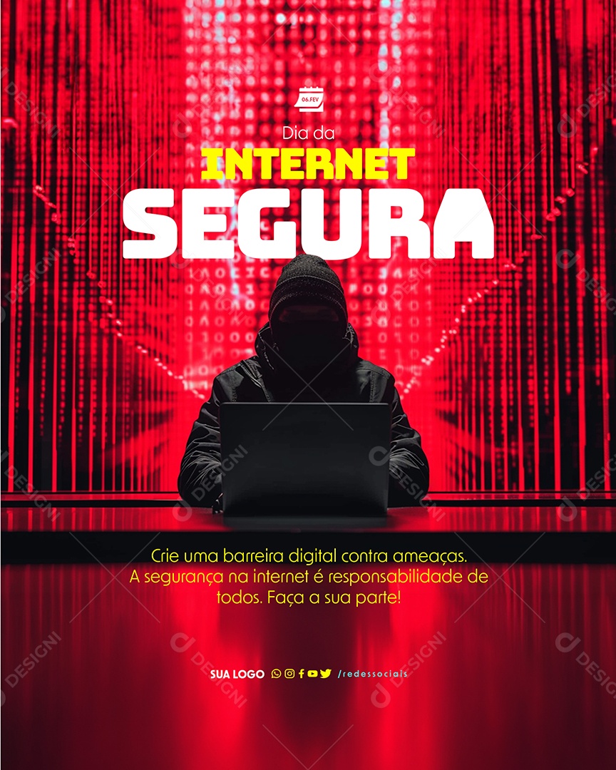 Dia Internacional da Internet Segura 06 de fevereiro Crei uma Barreira Digital Social Media PSD Editável
