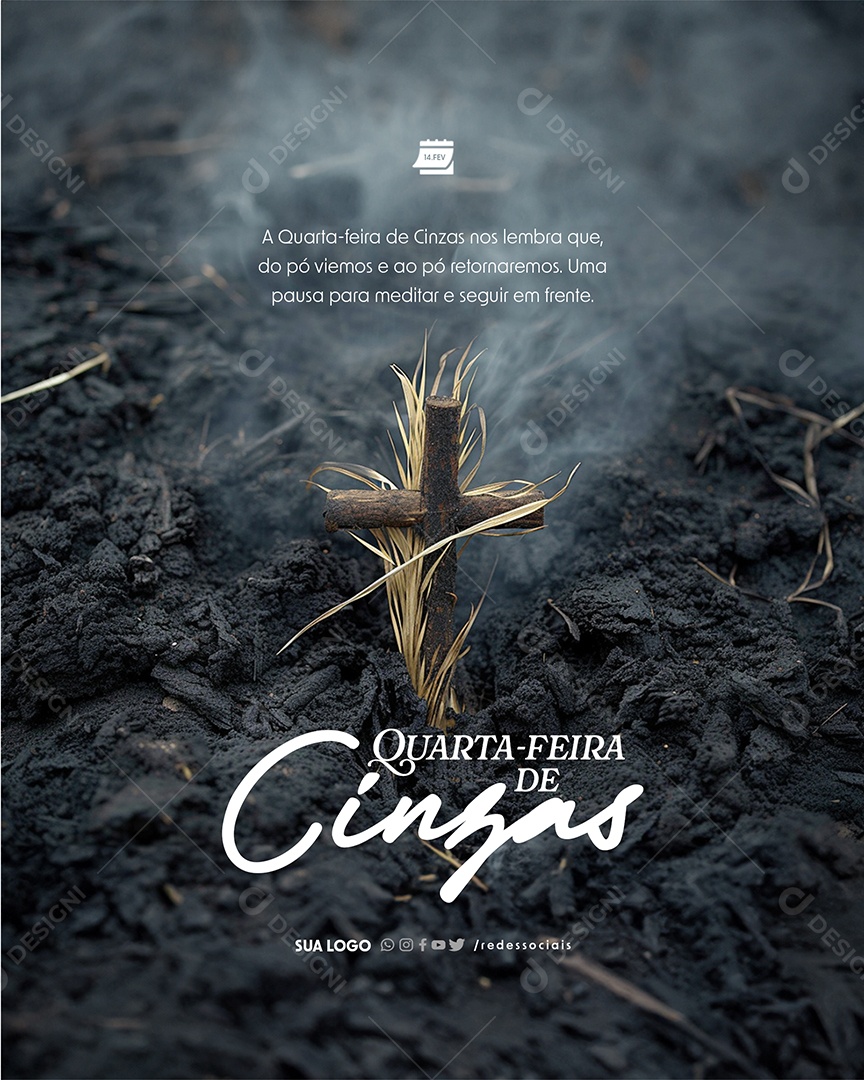 Quarta Feira de Cinzas 14 de Fevereiro Social Media PSD Editável
