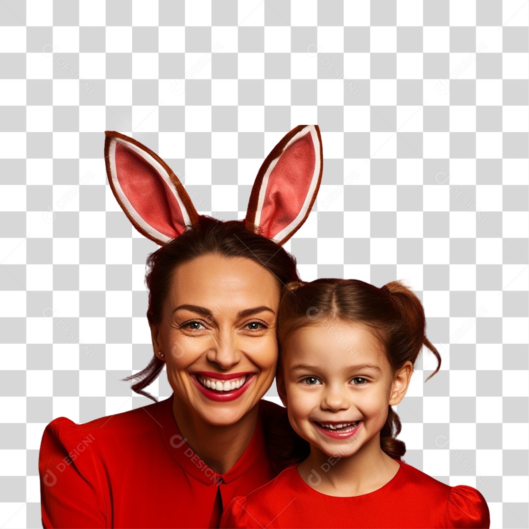 Mãe e Filha Sorrindo Para Comemorar a Páscoa PNG Transparente