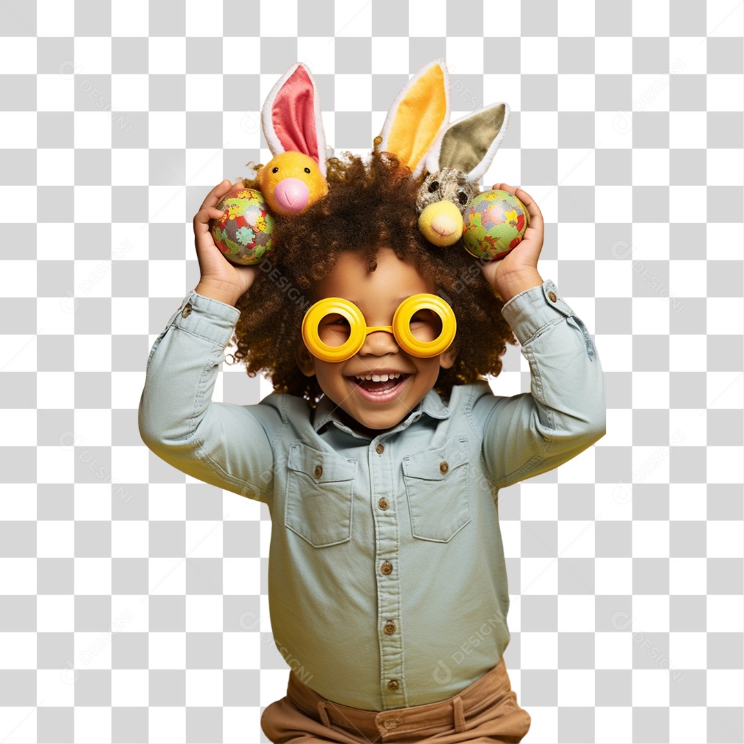 Criança Alegre com a Páscoa Chocolate Ovos Fantasias PNG Transparente