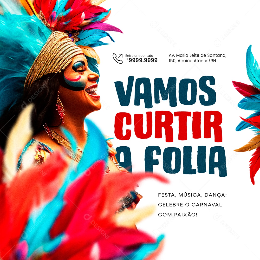 Carnaval Vamos Curtir a folia festa música dança Social Media PSD Editável