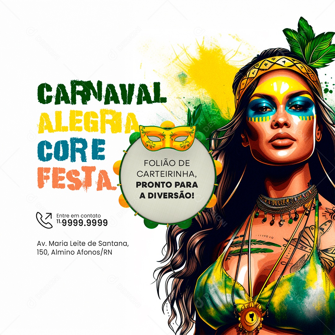 Carnaval Alegria Cor e Festa Folião de Carteirinha Social Media PSD Editável