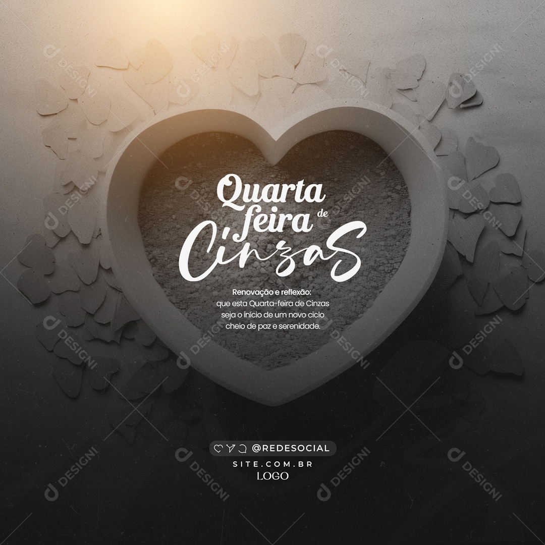 Quarta Feira de Cinzas 14 de Fevereiro Renovação e reflexão Social Media PSD Editável