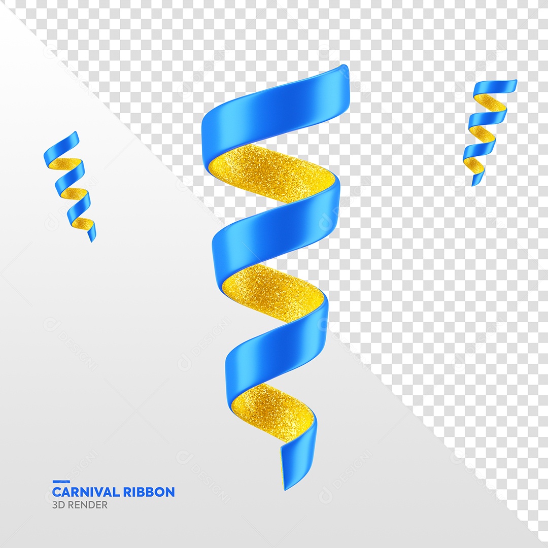 Fita de Carnaval Elemento 3D Azul e Amarelo para Composição PSD