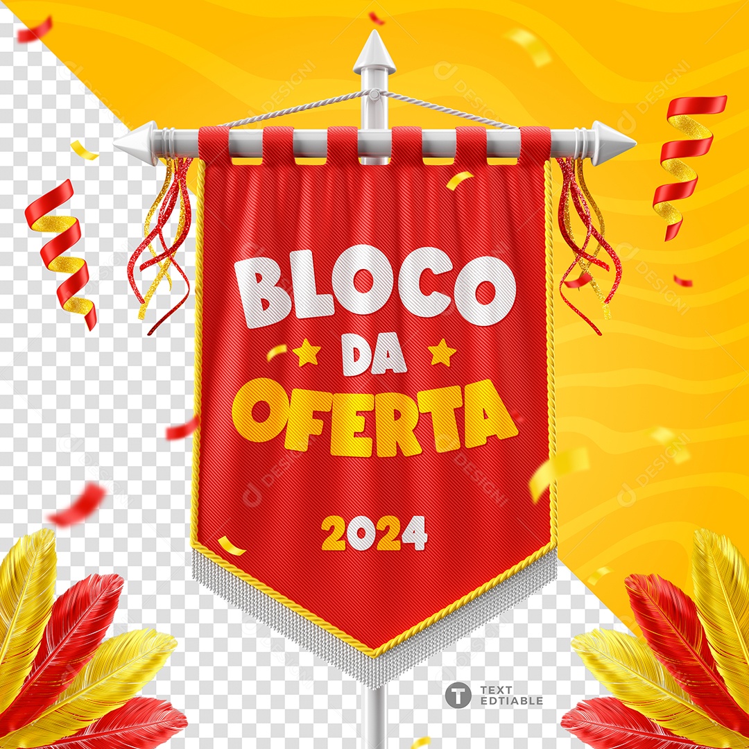 Bloco Da Oferta 2024 Bandeira Elemento 3D Vermelho Branco e Amarelo para Composição PSD