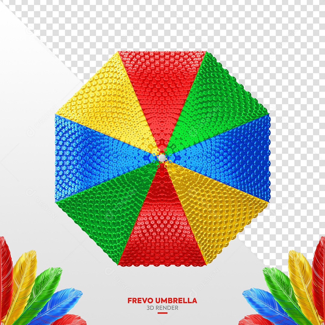 Elemento 3D Guarda Chuva de Carnaval Colorido para Composição PSD