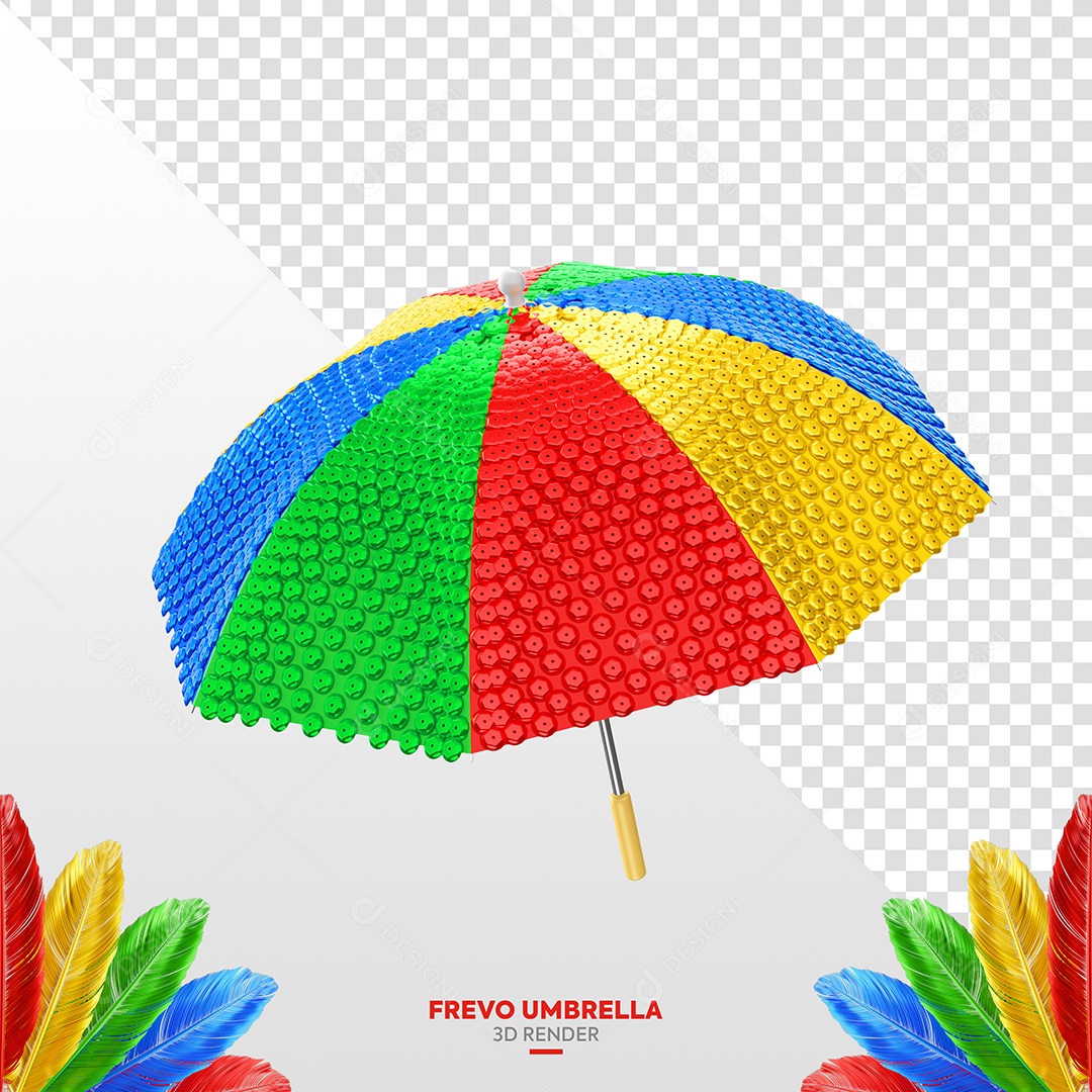Guarda Chuva de Carnaval Elemento 3D Colorido para Composição PSD