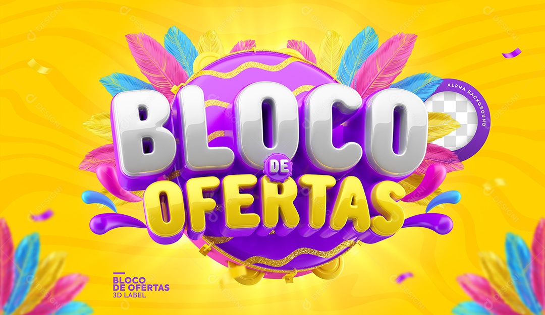 Bloco De Ofertas Selo 3D Cinza Roxo e Amarelo para Composição PSD