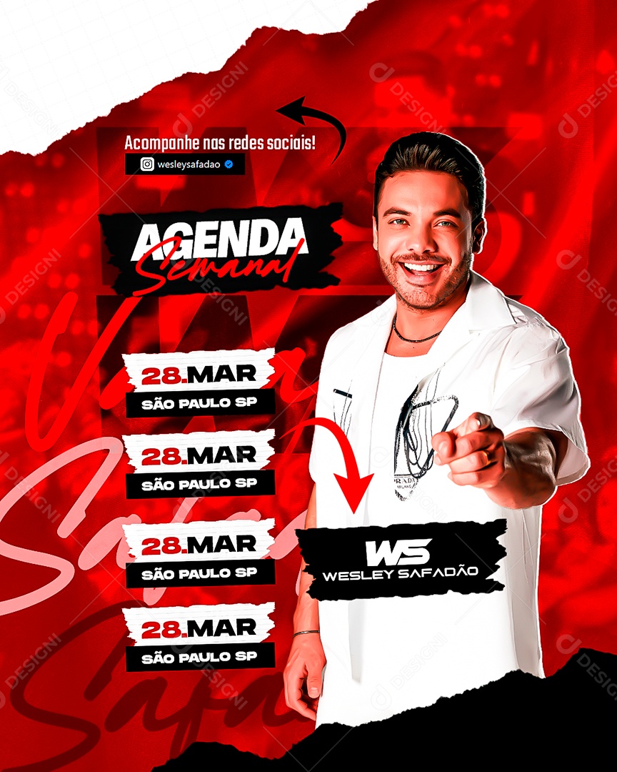 Agenda Semanal Wesley Safadão Feed Social Media PSD Editável